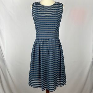 W118 by Walter Baker Blue and Gray Striped Sleeveless Pleated Dress - Size Small